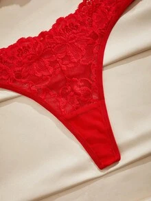 Charlaine Set de lencería con encaje floral con aro - Rojo - Ver 4