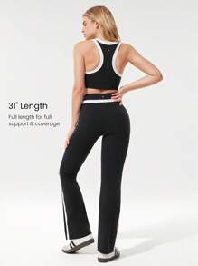 GLOWMODE 31" FeatherFit™ Schlauchig & Fließend Weiche, dehnbare, schweißableitende Leggings mit Kontraststreifen, Flare-Schnitt, für Yoga, Pilates, Studio, Gym und tägliche Aktivitäten - Schwarz - Übersicht 2