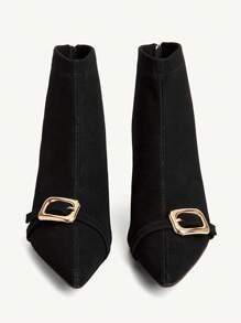 CUCCOO CHICEST Giày bốt cổ thấp mũi nhọn thanh lịch dành cho nữ, khóa kéo bằng da lộn màu cà phê, thu/đông - màu đen - Xem 10