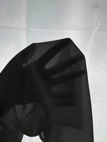 Firerie Damen Einfarbige Plissee Kragen Chiffon Schlitz Langarm Bluse, Business Lässig Sommer für Frauen - Schwarz - Übersicht 6