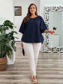 EMERY ROSE EMERY ROSE Blusa vaquera casual y holgada talla grande para verano - Azul lavado oscuro - Ver 4