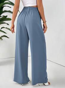 SHEIN Essnce Women's Casual Versatile Solid Color Wide Leg All-Match Pants - Dusty Blue - View 2