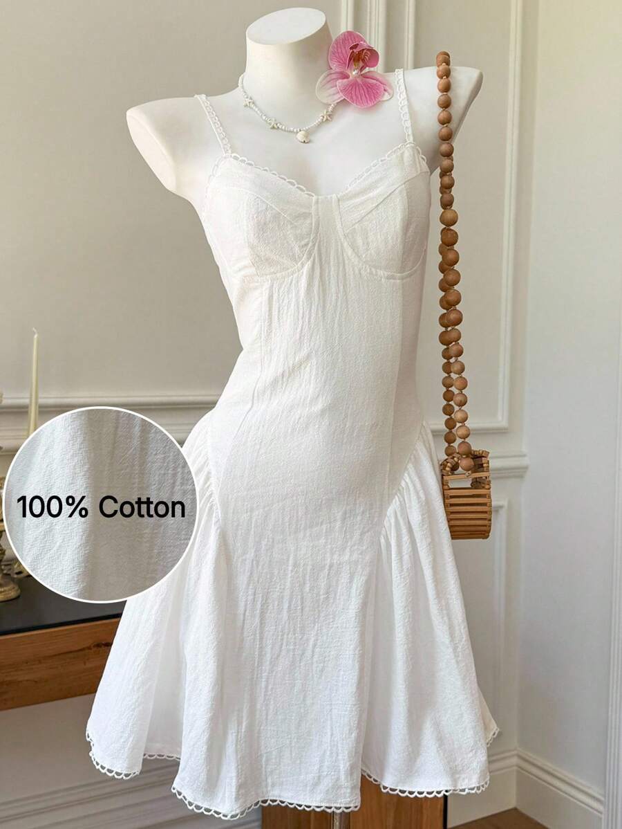 Comfortcana 女式白色梭织无袖蕾丝边夏季吊带裙 - 白色 - 查看 1