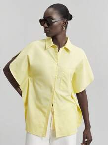 Ontre Camiseta casual de manga corta con media plaqueta de unicolor para mujer 2025, adecuada para uso diario casual, festivales de música, brunch, verano, elegante camisa para damas, desgaste de fiesta, casual empresarial