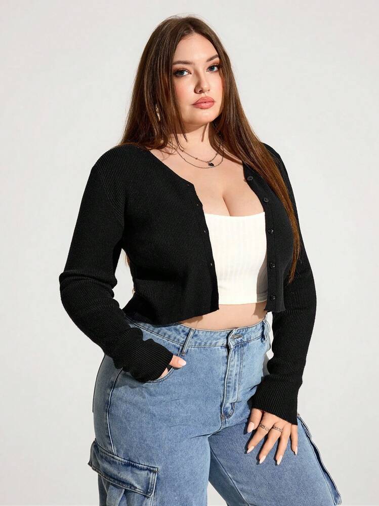 Enliva Jolene.Mendez Plus Size Lightweight Knit Air Conditioning Cardigan With Fine Needles, For Winter, For Apple Rounded Body Shape | SHEIN USA