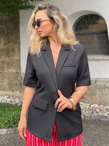 Jeta Ari Blazer casual da donna a maniche corte con colore unito