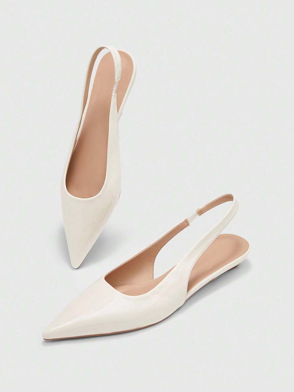 CUCCOO BIZCHIC Women's Pointed Toe Low Heel Flat Slingback Shoes, Minimalist Style Comfortable Beige Color Backless Flats, Suitable For Work And Commute For Christmas Spring Shoes