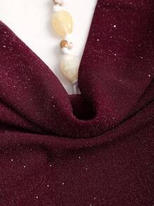 Sweetra 性感低胸褶饰腰部独特设计甜美辣味风格女式背心 - 酒紅色 - 查看 6