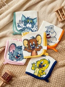 TOM & JERRY X SHEIN 5条/包 卡通图案 柔软舒适的三角巾围兜，多色多用途拍嗝巾 - 彩色 - 查看 1