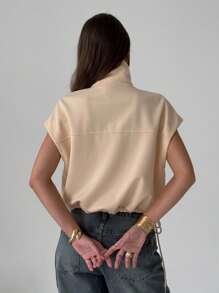 Aloruh Women's Solid Color Single-Breasted Capped Sleeve Casual Regular Jacket Fall Women Clothes Winter Dresses For Women - Apricot - View 2