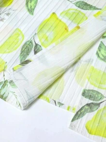 Irokai Women's Lemon Print Overlap Collar Loose Waist Bathrobe Kimono Yukata