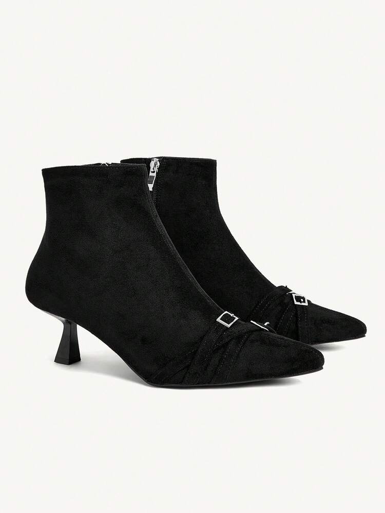 CUCCOO CHICEST Women's New Black Pointed Toe Low Heel Ankle Boots, Suede Black Kitten Heel Elegant Boots, Autumn/Winter