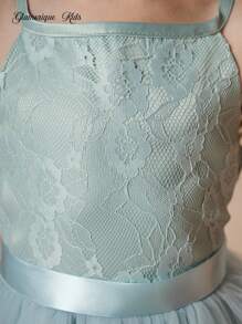 Glamorique Kids 4 件套女童无袖薄纱蓬松公主裙，花童婚礼派对生日伴娘礼服 - 薄荷綠 - 查看 7