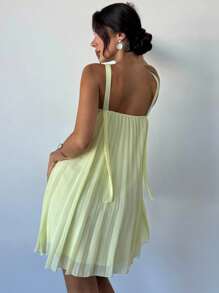 Firerie 女士浅黄色领结花卉装饰褶皱 A 字短裙，浪漫雪纺连衣裙，婚礼派对礼服，春夏装，沙滩装，优雅，性感，度假，海滩，波西米亚风，夏威夷风，音乐节，浪漫，约会，派对，婚礼季，毕业典礼，舞会，表演服装，音乐会 - 黃色 - 查看 3