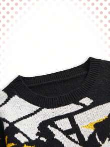 Betty Boop | ROMWE Áo len dệt kim cổ tròn họa tiết hoạt hình gợi cảm dành cho nữ thu đông - màu đen - Xem 3