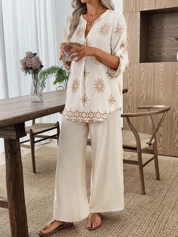 Conjunto de dos piezas para mujer, ropa de otoño para mujer, ropa de otoño para mujer, ropa de negocios casual para mujer, conjuntos de salón para mujer, ropa de trabajo para mujer, ropa de otoño para mujer, camisas de maestro de otoño, blusas de otoño, pantalones de trabajo, pantalones de pierna ancha, camisa de manga larga para mujer, atuendo de aeropuerto para mujer, ropa de otoño para mujer, atuendos casuales de negocios para mujer, atuendos de campo para mujer