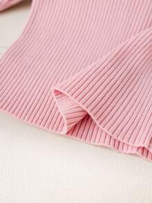 SHEIN Modischer einfarbiger Stehkragen Lässig Langarm Pullover für Kleine Mädchen, Gerippter Pullover für Mädchen, Rüschen-Kragen Pullover gestrickt, Winterkleidung Herbst - Pink - Übersicht 3