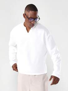 SUMWON 长袖翻领T恤 超柔软针织面料 高级轻盈 休闲必备家居服 简约基础款上衣 纯色 - 白色 - 查看 1