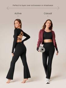 GLOWMODE Seamless Fitted Long Sleeve Crop Tee With Lace-Up Back Light Support Low Impact Yoga Daily Gym
