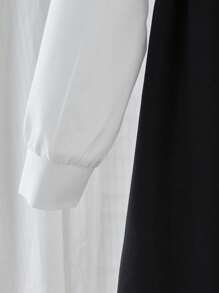 1 pieza Vestido de manga larga con cuello vuelto y diseño de capas, adecuado para uso diario, ir al trabajo y atuendos escolares - Negro - Ver 6