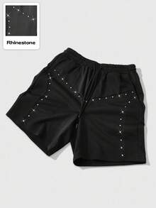 ROMWE MEN Casual Men's Street Style Bling Rhinestone Print Shorts - Black - View 3