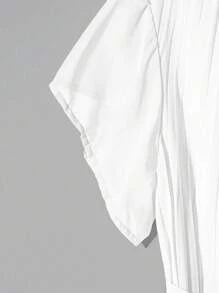 Franclia 女士加大码优雅纯色 V 领褶皱面料装饰蝴蝶结腰带褶皱全圆裙度假海滩休闲时尚衬衫和裙子 2 件套 - 白色 - 查看 4