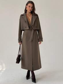 Aloruh 女士纯色翻领长袖短外套和无袖长外套秋冬休闲套装