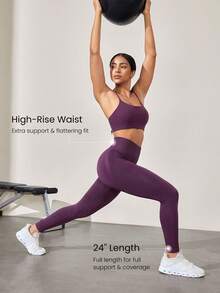 GLOWMODE 24" Bezszwowe, perforowane legginsy z wysokim stanem, do ćwiczeń na siłowni o średnim wpływie - Fioletowy - Zobacz 3