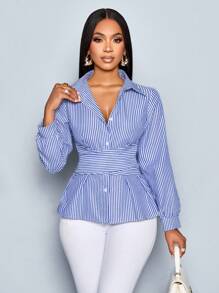 SOLERSUN 优雅休闲条纹交叉吊带上衣，复古风女装（随机花卉图案）夏季夏季音乐会女装狂欢节度假女装商务休闲海滩女装度假女装办公室女装老钱风格女装波西米亚风格简约简约纽扣衬衫