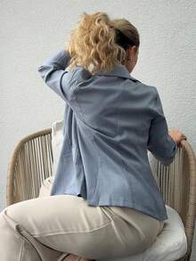 Jeta Ari Blazer minimalista de unicolor con solapa muescada, de un solo pecho y bolsillo - Azul - Ver 2