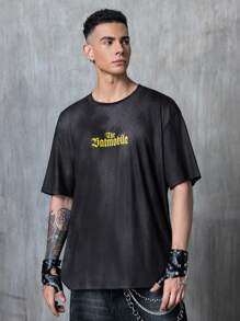 BATMAN X SHEIN Men's Letter Graphic Black Round Neck Short Sleeve T-Shirt Batmobile T Shirt Car Graphic Tees Men - Black - View 2