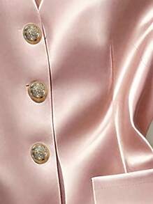 GlowEve CURVE Chaqueta de satén con cuello en V para mujer de talla grande - Rosa - Ver 3