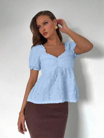 Roylia Texturerat tyg, kortärmad t-shirt, babydoll-topp