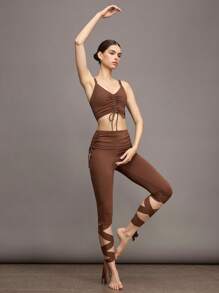 Activina Women's Solid Color Drawstring Camisole Ballet Leotard - Brown - View 7