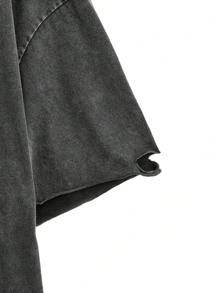 EASEVO T-shirt vintage ample en coton tricoté uni, décontracté et déchiré, à manches courtes, pour les sorties, l'été, le style emo, en grandes tailles pour hommes - Noir - Voir 3