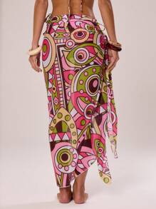 Musera Resort 系带印花超长纱笼春夏季度假海滩泳装优雅可爱性感波西米亚风伊比沙岛 - 彩色 - 查看 2