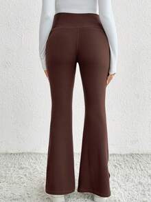 SHEIN Ropa de otoño, ropa de otoño, ropa de maternidad de otoño Pantalones de maternidad casuales de unicolor con cintura alta ajustable y bajo con abertura, pantalones de maternidad versátiles, pantalones de embarazo, pantalones de maternidad acampanados, leggings de maternidad, pantalones de maternidad marrones