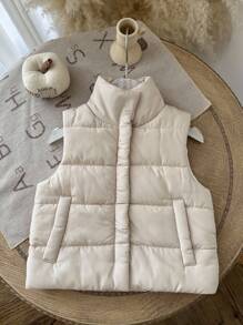 SHEIN Playful Pals Áo vest cổ trụ dệt kim dễ thương cho bé gái - Màu be - Xem 6