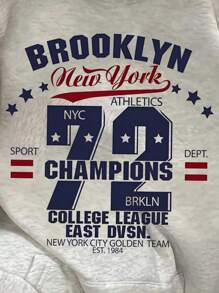 SHEIN 女式字母印花长袖休闲宽松连帽运动衫 - 淺灰色 - 查看 5