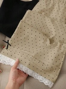 Breezaya Women's Minimalist Polka Dot Lace Trim Wide Leg Pants Casual Outfits Spring Fall Cloth For Women - Khaki - View 6