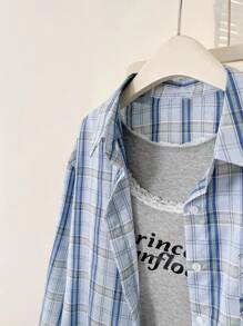 Women's Plaid Drop Shoulder Long Sleeve Single-Breasted Pocket Casual Shirt Fall Cloth For Women - Multicolor - View 6