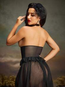 复古蕾丝拼布镂空荷叶边前开合浪漫复古性感女士文胸，可外穿，外出穿着