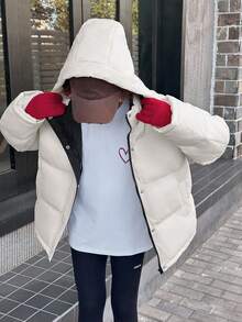 DAZY Teen Girl Hooded Casual Long Padded Coat, Korean Style, Solid Color, Winter