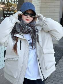 DAZY 少女冬季连帽棉服大衣 - 白色 - 查看 4