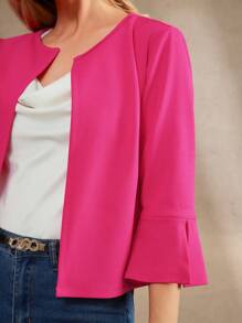 Amorya 女式纯色紫红色开袖薄款夹克外套，秋季 - 玫紅色 - 查看 7