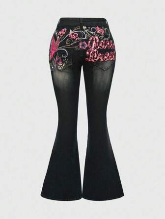 Fairycore Y2K Schmetterling Stickerei Destroyed Super Tief Sitzende Skinny Jeans für Frauen