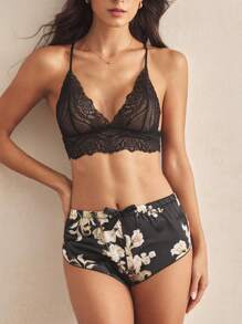 Charlaine Floral Lace Bralet With Floral Print Shorts - Black - View 3