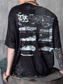 BATMAN X SHEIN Men's Casual Car Print Round Neck Short Sleeve T-Shirt, Summer Batmobile T Shirt Graphic Tees Men Goth Shirt