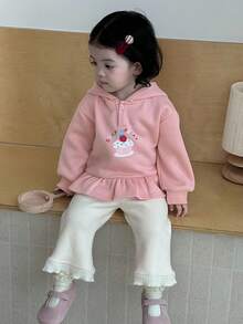 DAZY 女婴连帽纯色休闲荷叶边长袖卫衣，秋冬季幼儿女童服装 - 粉色 - 查看 4