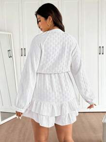 SHEIN Frenchy Plus Size Women Solid Color Ruffle Hem Romper - White - View 6